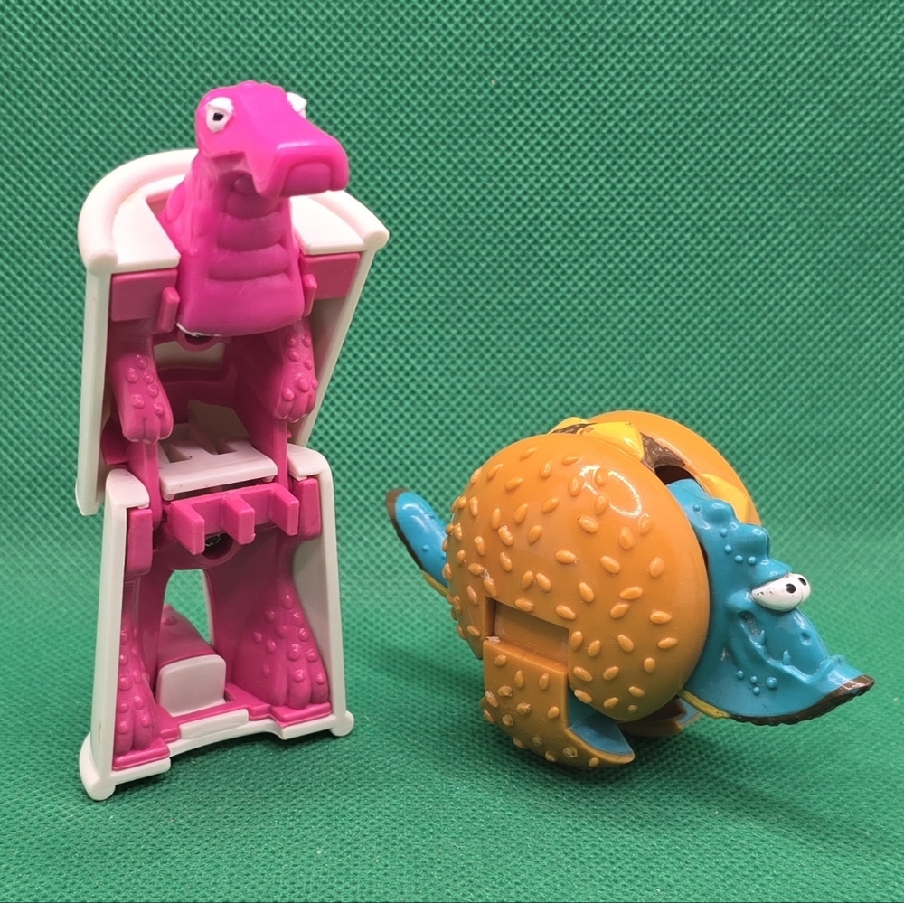 Pair of Vintage 1990 McDonalds McDino Changeables Happy Meal Toys